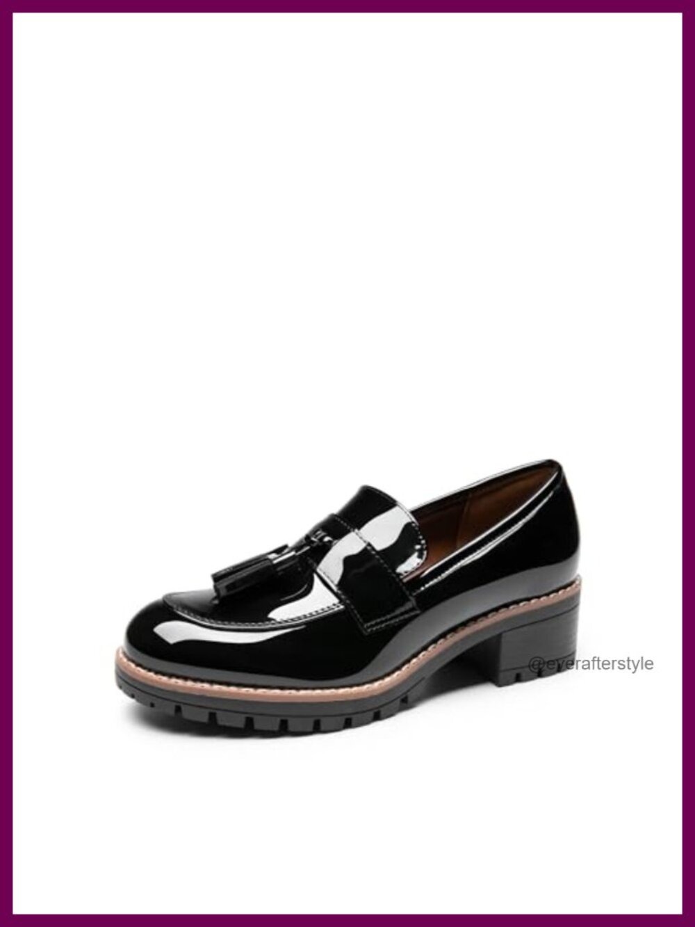 Chunky Block Heel Slip On Loafers Vegan Leather Tassel Business Casual Shoes